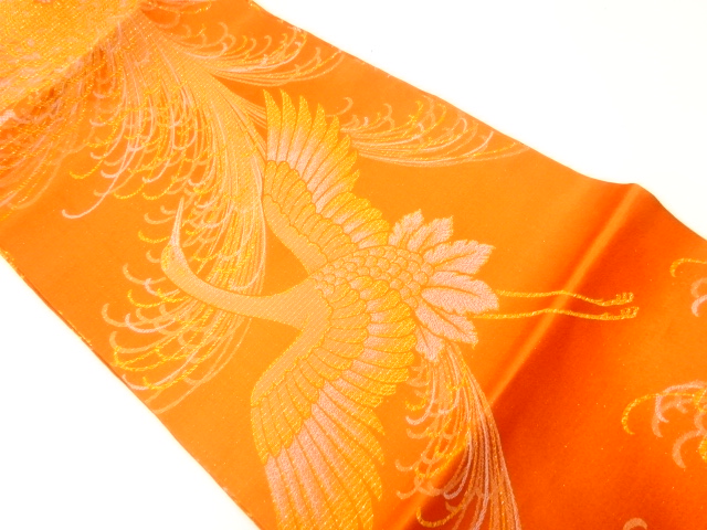 JAPANESE KIMONO / ANTIQUE FUKURO OBI / KIKU & CRANE